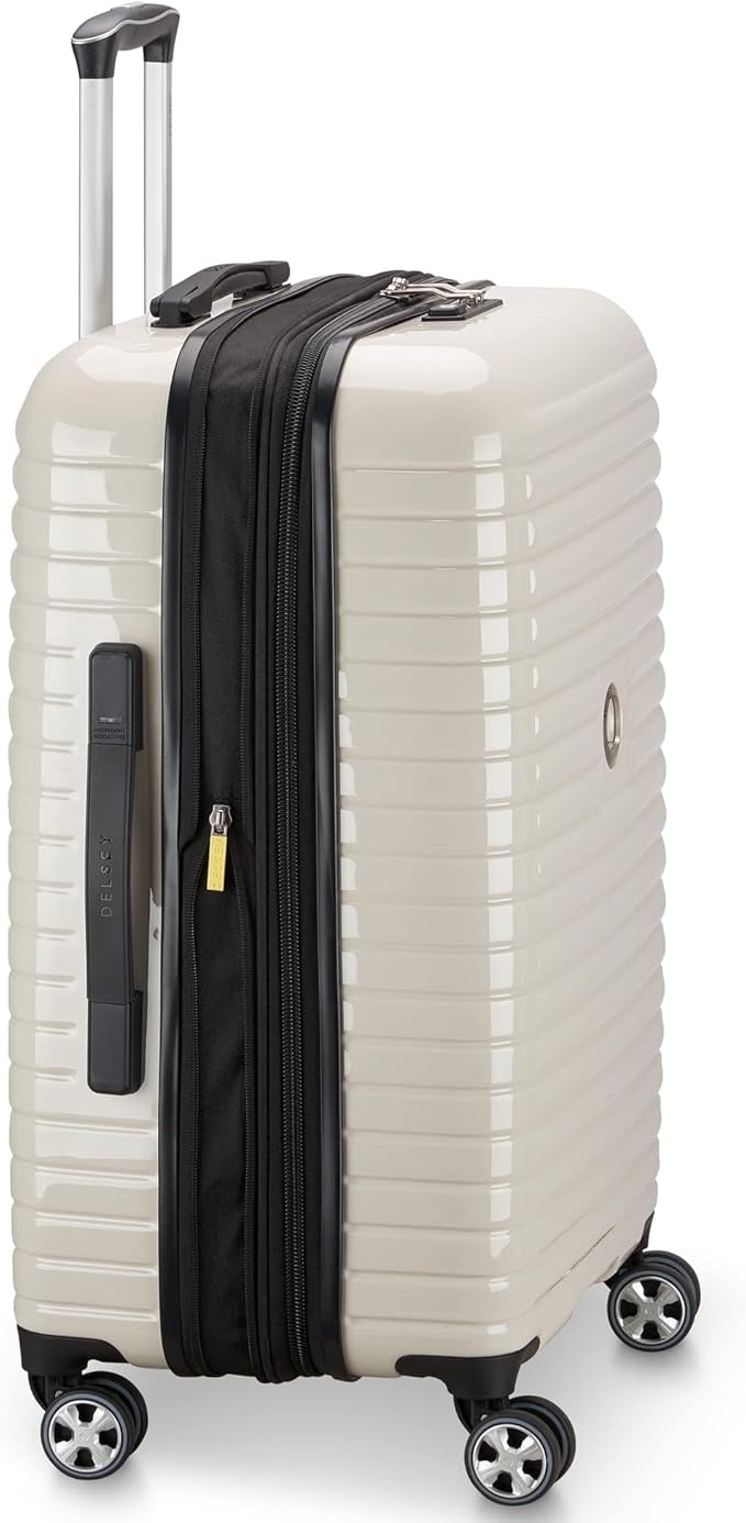 DELSEY PARIS Cruise 3.0 Hardside Expandable Luggage with Spinner Wheels, Glossy Ivory, Checked-Medium 24 Inch