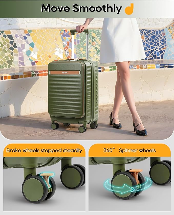 Joyway Carry on Luggage Airline Approved with Front Compartment and Cup Holder, 20 Inch Hard Shell Carry-on Suitcase with Spinner Wheels and TSA Lock for Women Men