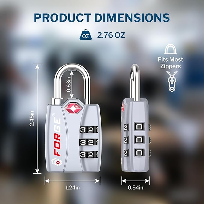 Forge Open Alert TSA Approved Luggage Locks - 3 Digit Combination, Easy Read Dials, Zinc Alloy Body - Ideal Travel Lock for Luggage, Suitcases, Bags & Toolboxes (Silver 2 Locks)