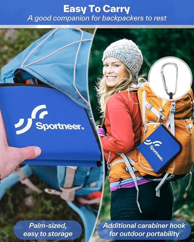 Sportneer Sitting Pad: Lightweight Waterproof Folding Seat Pad for Backpacking, 15.75'' x 15.75'' Portable Camping Seat Mat for Hiking, Picnics Beach & Outdoor Use, 0.13lbs
