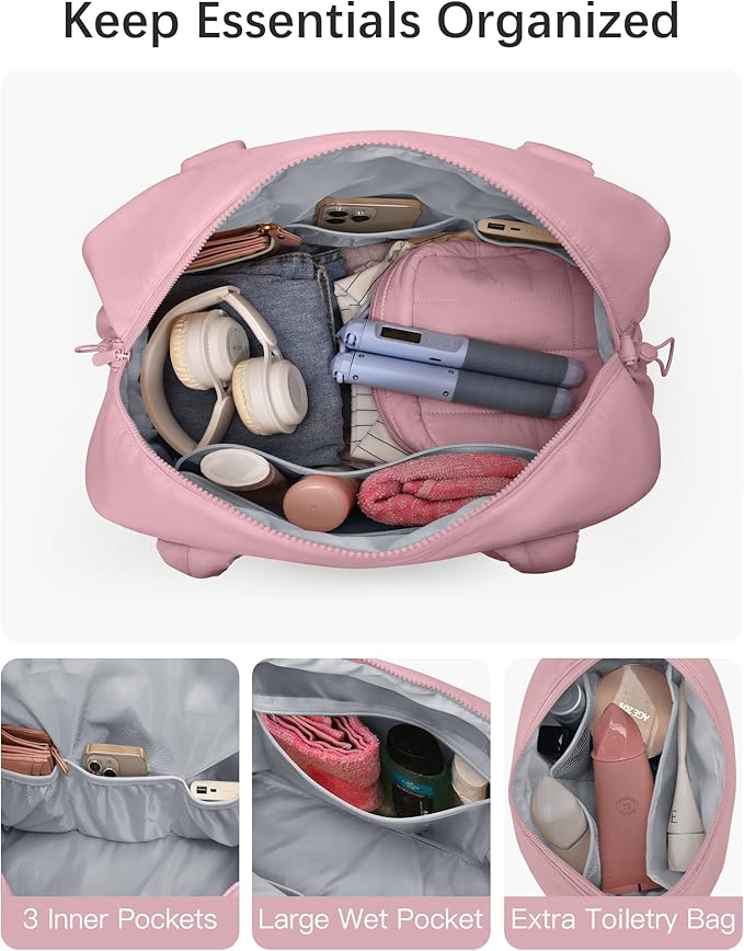 oscaurt Gym Bag for Women Lightweight Duffle Bag for Travel with Toiletry Pouch Water Resistant Carry On Weekender Overnight Duffel