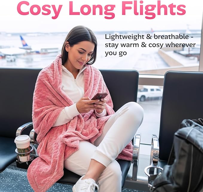 Proglobe Premium Travel Blanket and Pillow - XL 42" x 68" - Ultra Soft Lightweight Compact Blanket for Airplane, Car, Bus, Travel - Portable Cozy Fleece for Men, Women, and Kids - Pink
