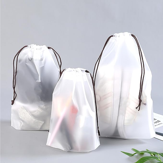 25 Pack Travel Shoe Bags, 15.7" x 11.8" Frosted Transparent Travel Shoe Pouch, Waterproof Portable Drawstring Travel Shoe Bag Organizer, Essential for Travel, Storage for Miscellaneous Items