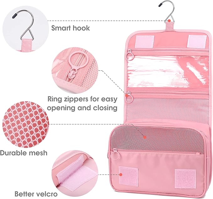 Narwey Small Hanging Travel Toiletry Bag for Women, Travel Bag for Toiletries, Makeup Bag Organizer Make Up Bags Cosmetic Bags for Girls
