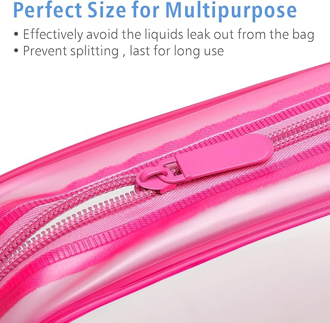 PACKISM TSA Approved Toiletry Bag 2 Pack - 1 Medium TSA Quart Carry-On & 1 Large for Checked Luggage, Water-resistant Clear Makeup Bag Clear Travel Bags for Toiletries, Matte Rose Red