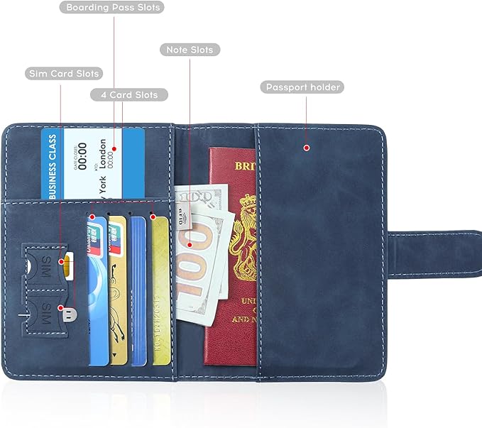 ILIYAH-Passport Cover-Passport Holder Travel Wallet-RFID Blocking Passport Case Travel Accessories Card Holder Wallet Unisex Travel Gifts (Navy MG)