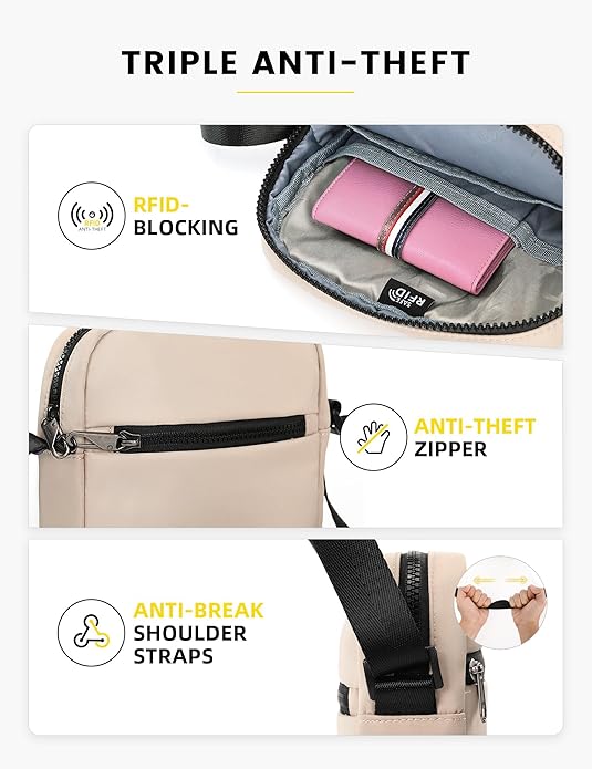 HALOVIE Small RFID Anti Theft Crossbody Bag Lightweight Sling Cross Body Bag Purse for Women Men for Travel Daily