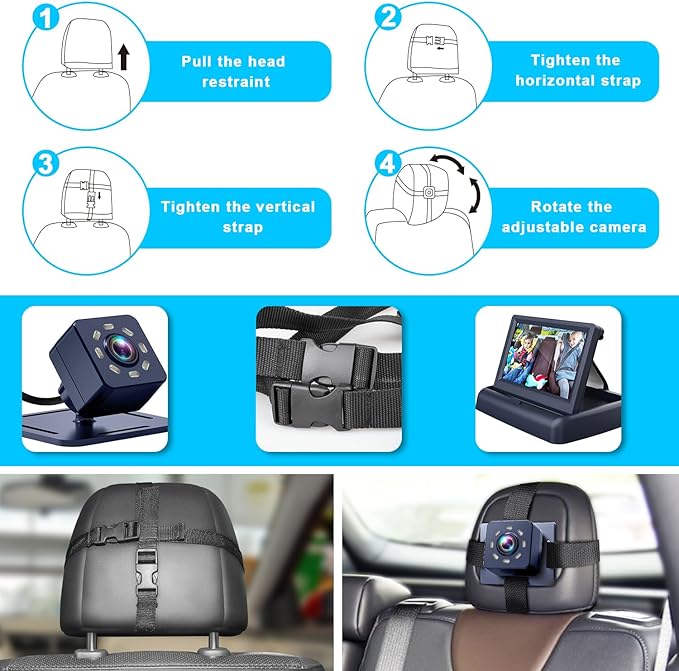 Baby Car Mirror with 4.3'' HD Night Vision Function Display, Safety Car Seat Camera with Wide Crystal Clear View, Easily Observe The Baby’s Move(Not USB)