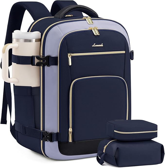 LOVEVOOK Carry On Travel Backpack For Women, 50L TSA Personal Item Backpack Flight Approved, Travel Bag for Airplanes Fit 18 Inch Laptop, Business Weekender Overnight Waterproof Daypack with 3 Cubes