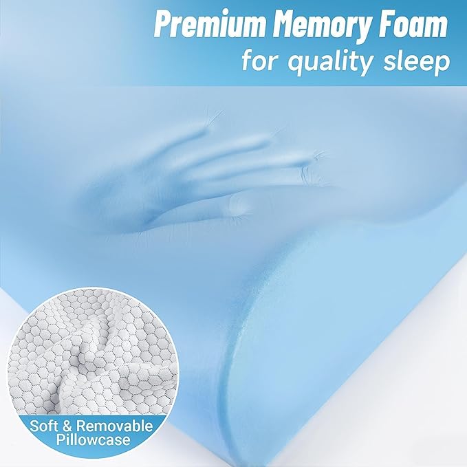 CloudBliss Memory Foam Pillow, Ergonomic Neck Contour Cervical Pillow for Back and Shoulder Pain, Orthopedic Pillow for Neck Pain Relief, for Sleeping Side, Back, Stomach Sleepers - Grey, King