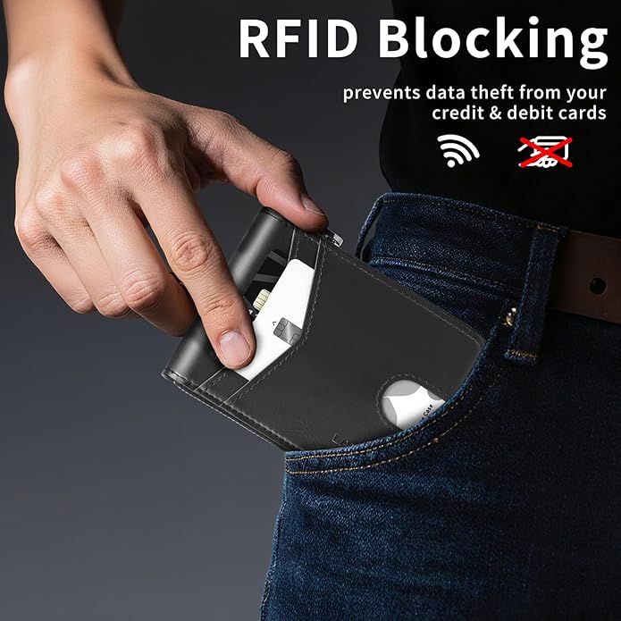 Men’s RFID Blocking Zipper Large Dimensions Wallet with 2 ID Windows - Large Capacity Design, 13 Credit Card Slots