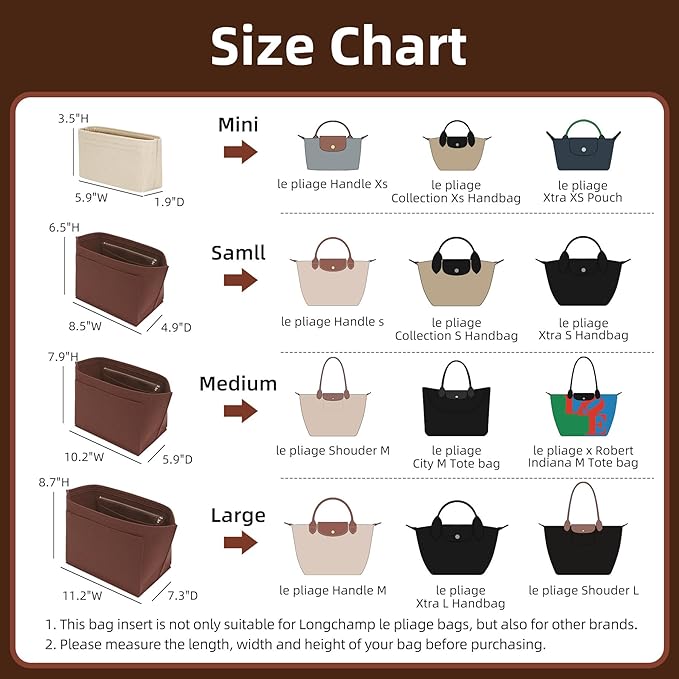 Doxo Purse Organizer Insert for Longchamp Le Pliage L Handbag Insert(L,Brown)