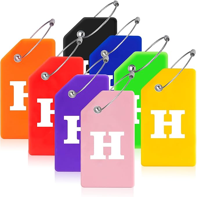 Gostwo 8 Pack Luggage Tags for Suitcases, 26 Initial Letter Travel Luggage Baggage Identification Labels ID Tags Fully Bendable Tags with Stainless Steel Loop (Letter H, Colorful)