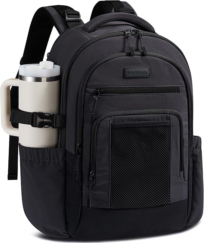 LOVEVOOK Laptop Backpack for Women with Large Cup Holder,17.3 Inch Work Computer Bag with Chest Buckle Back Pad Shoulder Buckle,Waterproof Business Backpack College Teacher Bag for Gift Travel