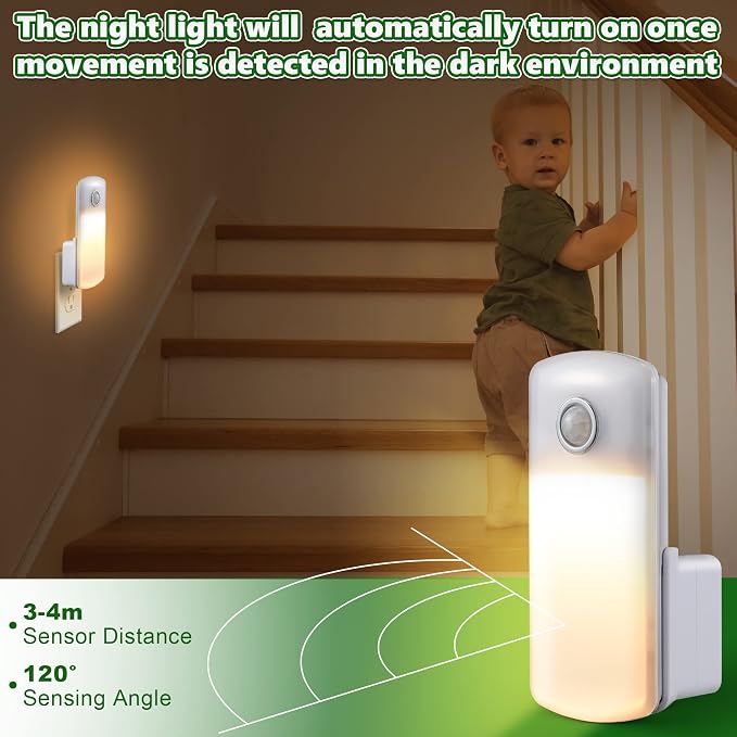 Enhon 3 Pack 4 in 1 Home Emergency Power Failure Night Lights | Motion Sensor Night Light, Automatic Dusk to Dawn, Emergency Lights for Home, Bedrooms, Hallways, Black Outs, Rechargeable