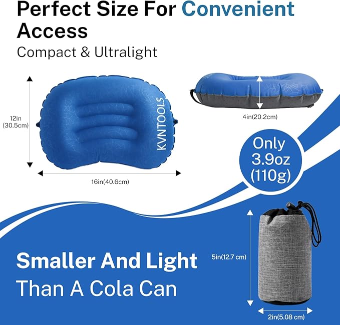 Camping Pillow-Compressible, Ultralight Inflatable,Compact, Comfortable, Ergonomic Inflating Pillows for Neck & Lumbar Support While Camp, Hiking(Navy Blue,with Anti Slip Straps)