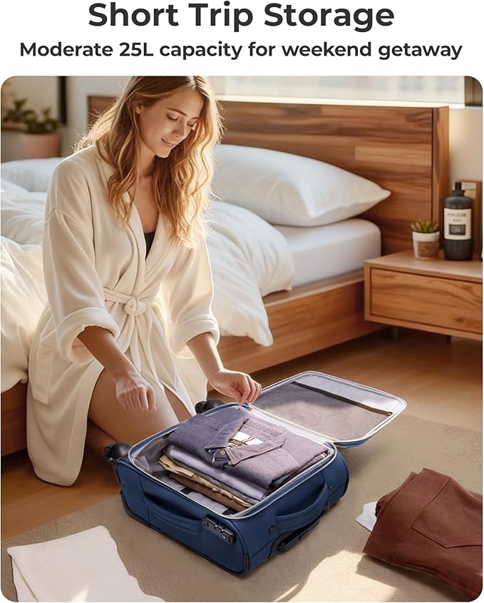 BAGSMART Underseat Carry On luggage Airline Approved, 16-inch Small Softside Underseater Travel Suitcase with Spinner Wheels Overnight Bag Small Rolling Carry-on for Women Men Weekender, Navy Blue