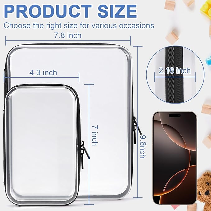 3 Pack Clear Hard Shell Zipper Case, Clear Zipper Pouches Waterproof Makeup Organizer & Travel Toiletry Bag, Plastic Pouch for Travel Office Storage, 3 Pack, LSS