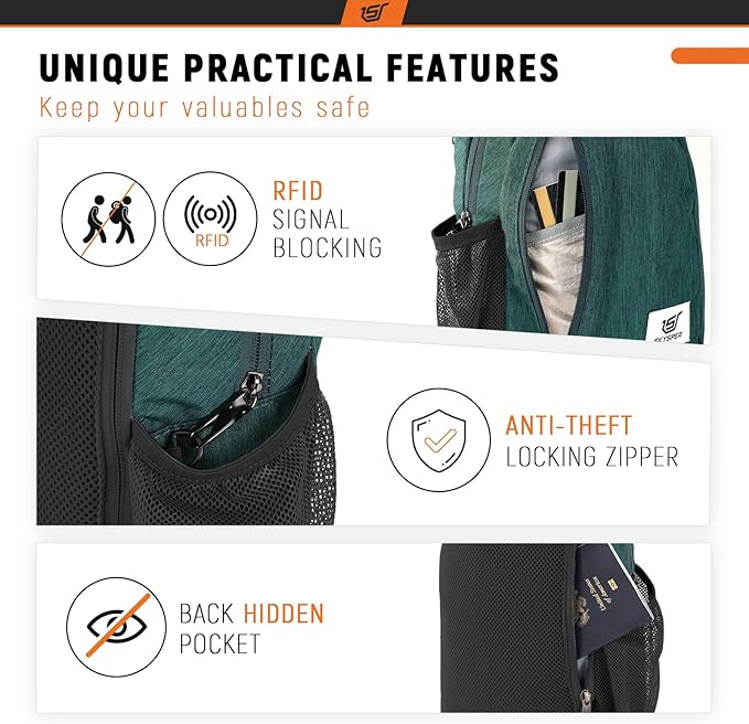 SKYSPER Sling Bag RFID Crossbody Sling Backpack Cross Body Shoulder Travel Bag Hiking Daypack for Women Men(Darkgreen)