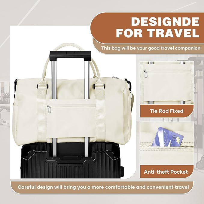 Weekender Duffel Bags for Women, Travel Totes Bag for Airplane, Cute Sports Gym Dance Bag Overnight Luggage Bag with Wet Pocket Shoe Compartment, Carry On Hospital Bag for Labor and Delivery, White