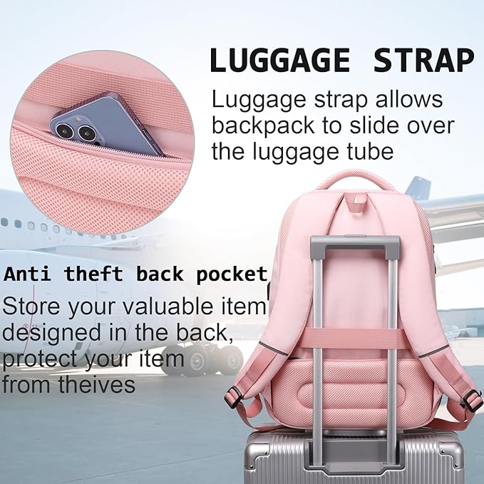 Volher Laptop Backpack,Business Travel Anti Theft Slim Durable Laptops Backpack,Water Resistant College Computer Bag for Women & Men Fits 15.6 Inch Laptop and Notebook-Light Pink