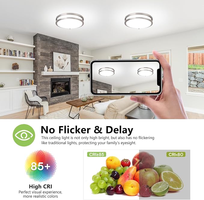Flush Mount Ceiling Light - 8 Pack 36W 3000K/3500K/4000K/5000K/6000K Dimmable Led Ceiling Light Fixture for Kitchen Hallway Bedroom Bathroom (8, Brushed Nickel, 12 Inch)