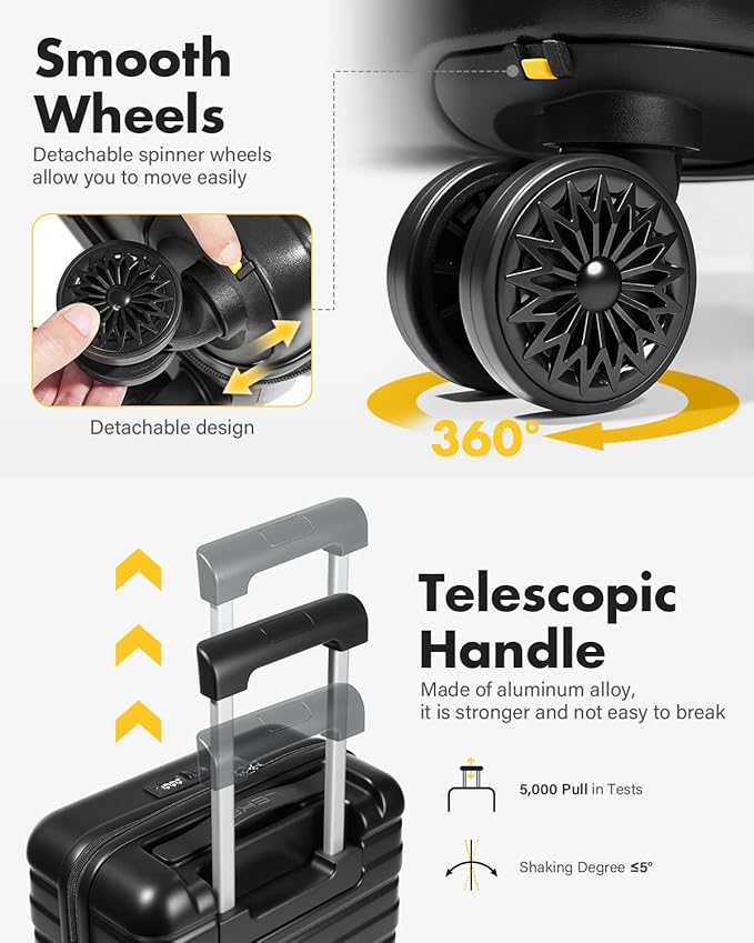 Lekesky 18 Inch Expandable Carry On Luggage Airline Approved, Hard Shell Suitcase with TSA Lock, Lightweight Spinner Wheels for Travel Weekend Trips Men Women, Black
