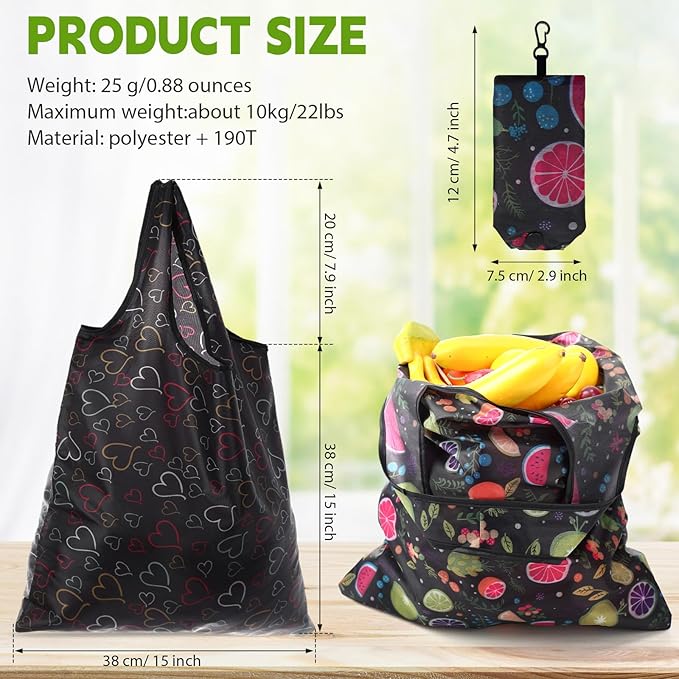 Paterr 24 Pcs Foldable Reusable Shopping Bag Recycle Travel Grocery Bag Fold to Pocket Tote Bulk for Daily Supplies Load
