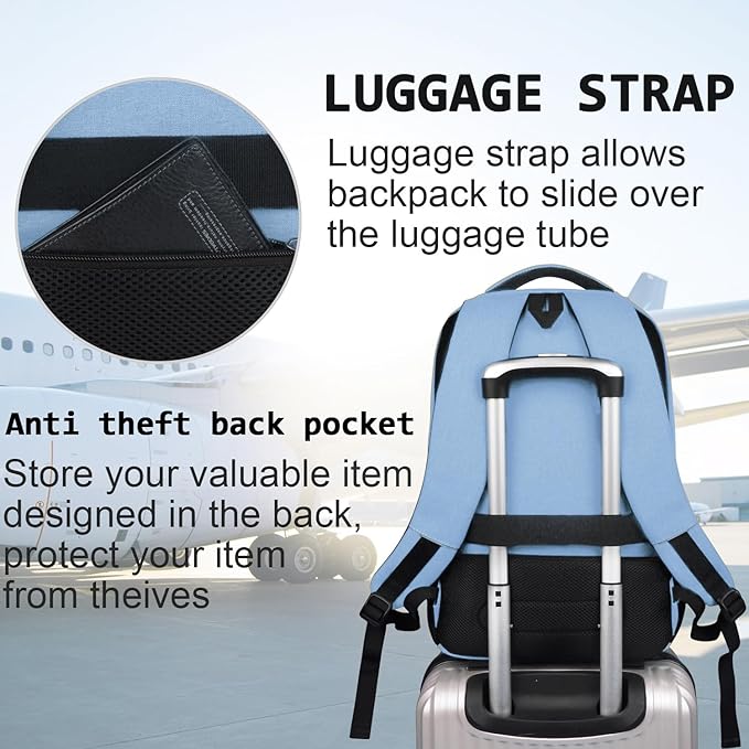 Volher Laptop Backpack,Business Travel Anti Theft Slim Durable Laptops Backpack,Water Resistant College Computer Bag for Women & Men Fits 15.6 Inch Laptop and Notebook-Pale Blue