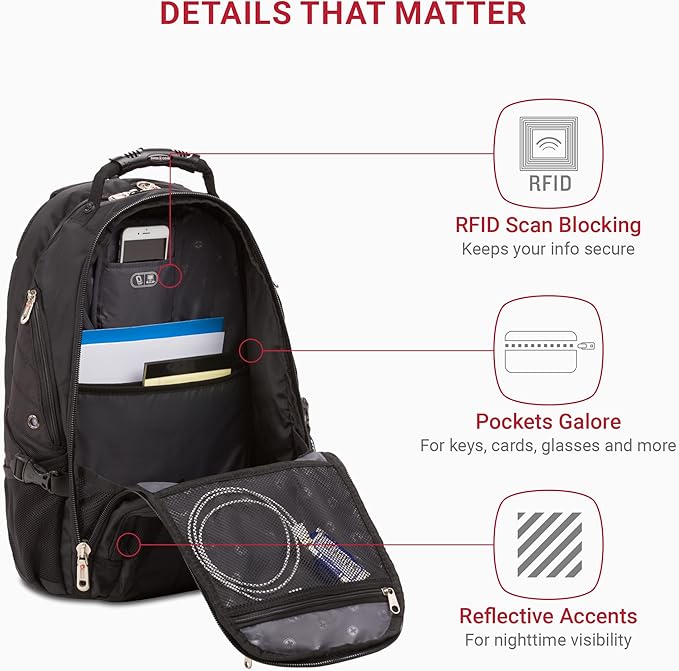 SWISSGEAR 1900 ScanSmart TSA Laptop Backpack Fits 17 Inch Laptop with RFID Protection and Tablet Pocket, Black, 19-Inch