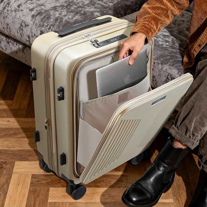Carry on Luggage Top opening Suitcases, Expandable with Cup Holder and USB Charging Port,Lightweight with Front Pocket Rolling Suitcases with Spinner Wheels