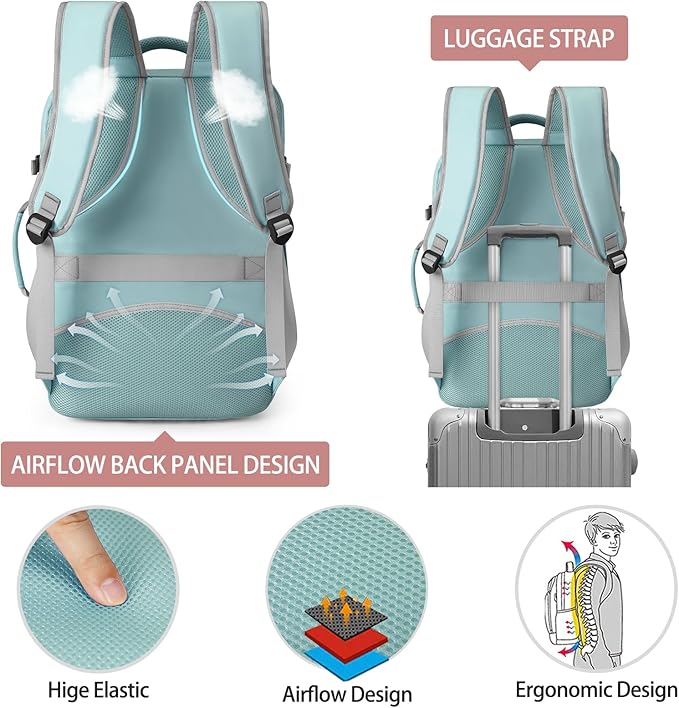 Lubardy Travel Backpack for Men Women 17 Inch Flight Approved Carry on Backpack Waterproof Large 40L Luggage Daypack Business College Weekender Overnight Laptop Backpack with 3 Packing Cubes, Green