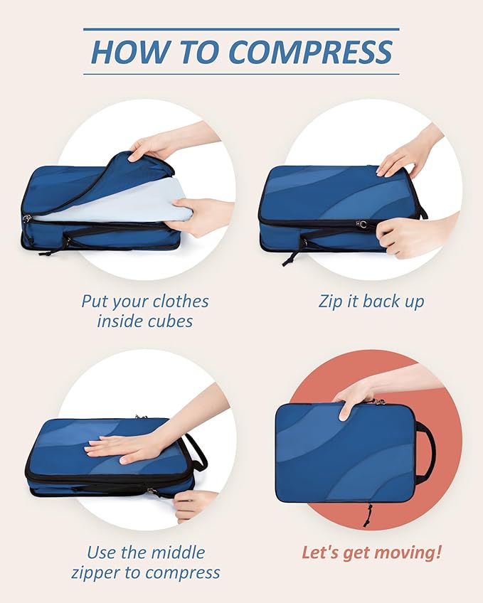 BAGSMART Compression Packing Cubes, 6 Set/4 Set/2 Set Travel Packing Cubes for Carry on Suitcases, Compression Suitcase Organizers Bag Set & Travel Cubes for Luggage, Lightweight Packing Organizers