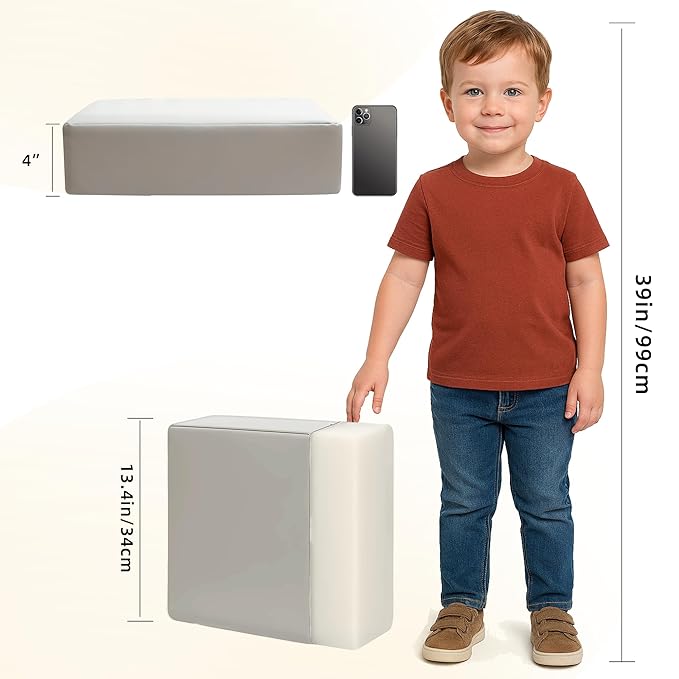 Toddler Booster Seat Dining Table Kitchen Chair, Waterproof Anti-Scratch PU Cushion, Non-Slip Bottom, Adjustable Buckle Straps, Easy Clean Portable Seat Cushion (Light Gray)