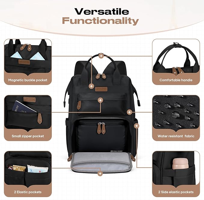 Maelstrom Travel Backpack for Women Men,Laptop Backpack Fits 15.6-17.3 Inch Laptop, Nurse/Work Bag with Insulated Lunch Box (Black)