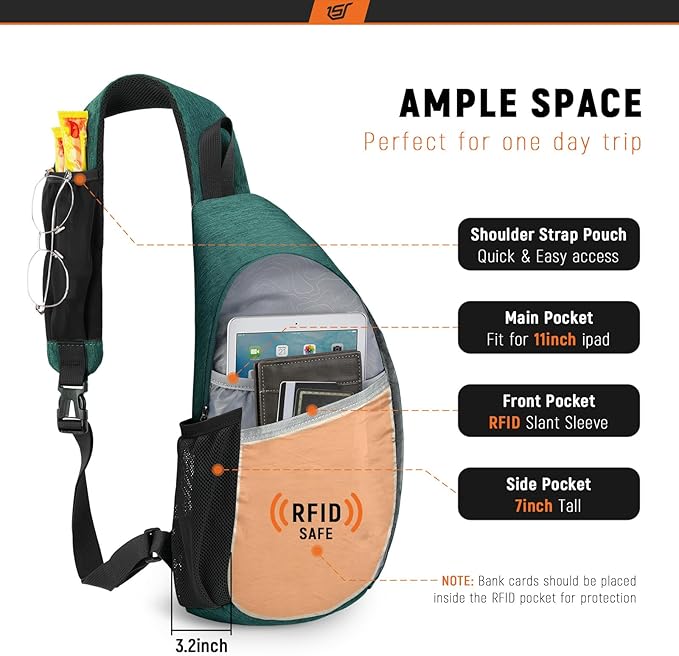 SKYSPER Sling Bag RFID Crossbody Sling Backpack Cross Body Shoulder Travel Bag Hiking Daypack for Women Men(Darkgreen)