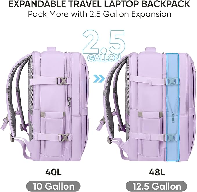 BALEINE Travel Backpack for Women Men, Large Sturdy Carry On Laptop Backpack Gifts for Business, Casual, Weekender, Hiking (XL, Lavender)