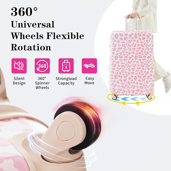 Merax Suitcase Set, Hardshell Luggage Sets 3 Piece with Spinner Wheels, Expandable Durable Suitcase with TSA Lock Lightweight 20" 24" 28", Pink Leopard
