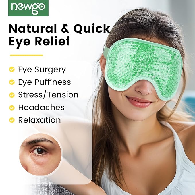 NEWGO Cooling Eye Mask for Puffy Eyes, Cold Eye Mask Eye Ice Pack for After Eyes Surgery, Tension Stress Relief, Itchy Eyes, Headaches, Dark Circles - Blue (Green)