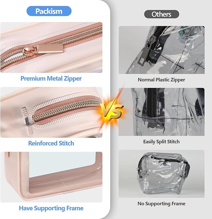 PACKISM Clear Makeup Bag - TSA Approved Toiletry Bag for Carry-on & Checked Luggage, Water Resistant Car Storage Organizer with Reinforced Seams