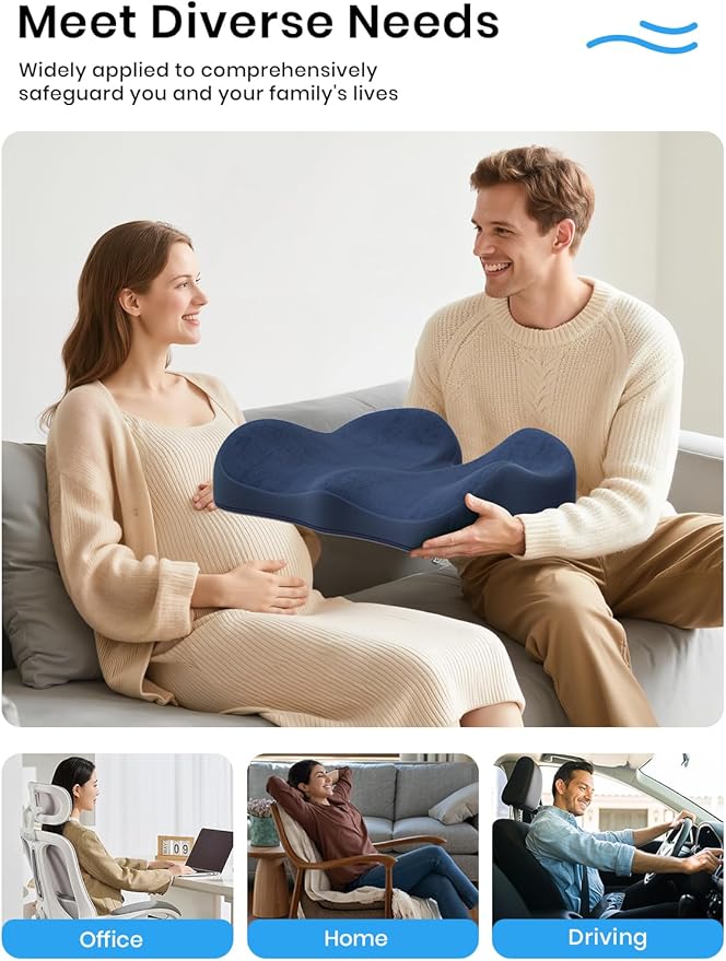 Benazcap Seat Cushion - Memory Foam Car Seat Pad - Sciatica & Lower Back Pain Relief - Car Seat Cushions for Driving - Road Trip Essentials for Drivers, Dark Blue