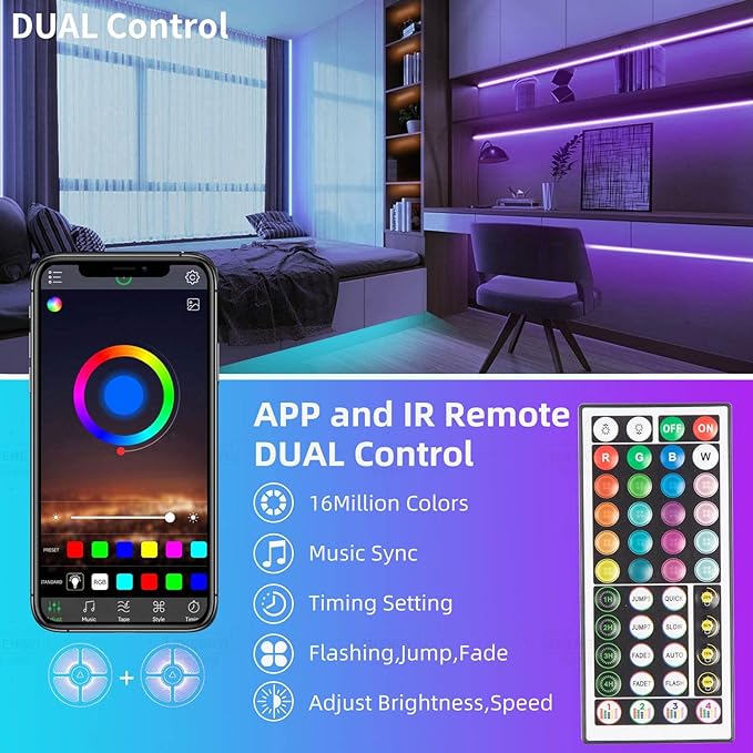 KSIPZE 100ft Led Strip Lights RGB Music Sync Color Changing Led Lights with Smart App Control Remote Led Lights for Bedroom Room Lighting Flexible Home Décor