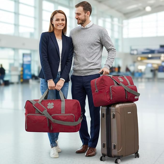 Lucky Travel Duffel Bags 65L, Gym Bag, Travel Bag & Large Duffle Bag for Men, Foldable Overnight Weekender Bags for Women & Men with Adjustable Shoulder Strap, Winery