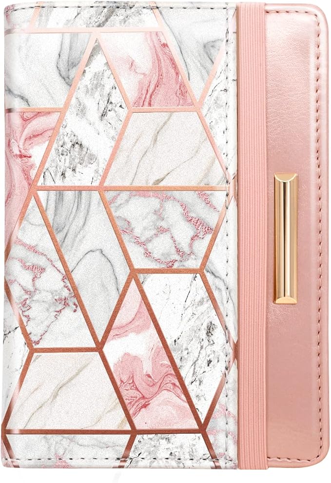 Passport Holder Cover,Traveling Passport Case Cute Passport Wallet for Women,Gold Pink Marble