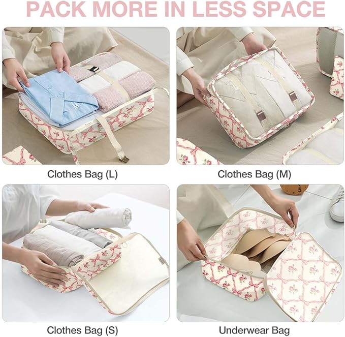 8 Set Packing Cubes for Suitcases,Packing Cube with Shoe, Cosmetics, Clothing, and Accessories Bags Packing Cubes for Travel Luggage Organizer Women Men(Bow Flowers)