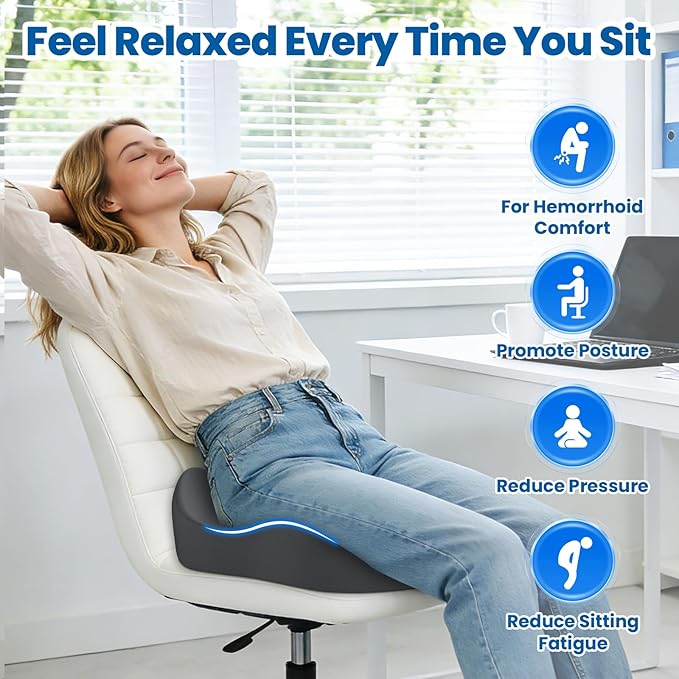 Large Donut Pillow Seat Cushion for Hemorrhoid Discomfort&Tailbone Pressure, Office Chair Cushion for Long Sitting, Ergonomic Coccyx Pillow for Postpartum Pregnancy, Lifting Cushions, Grey