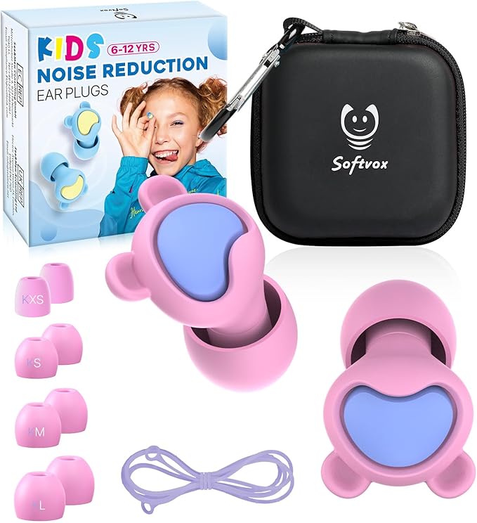 Kids Ear Plugs (6-12 Years) with Cord, Kids Ear Protection Reusable Noise Relief Earplugs for Focus, Travel, Concert, Socializing, Events, Sleep, Anxiety, School, Playtime -26dB Noise Reduction,NPKPL