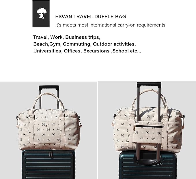 ESVAN Travel Tote Duffel Gym Bag,Weekender Overnight Carry-on Tote Crossbody Bag with Wet Pocket and Trolley Sleeve Upgraded