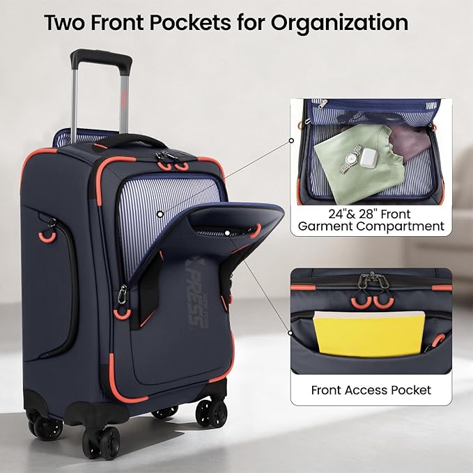 2-Piece Set（22in/26in） Front Opening,Softside Luggage Sets w/Double Spinner Wheels Suitcase,Waterproof,Lightweight Travel Luggage Rolling Suitcase（Blue,22in/26in）