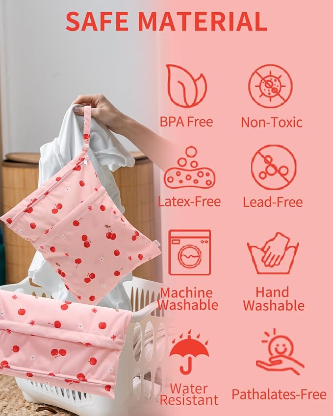 babygoal Wet Dry Bags 3 Pack, Waterproof Travel Bags for Swimsuits, Beach, Pool, Gym,Food Storage and Wet Clothes(Cherry,Flamingo,Polka Dot),3LN42-B